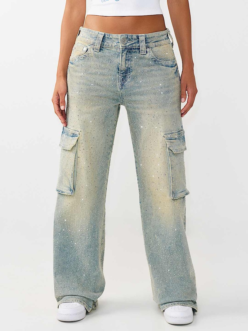 True Religion Bobbi Mid Rise Crystal Flap Baggy Cargo Jean - Picture 5 of 16